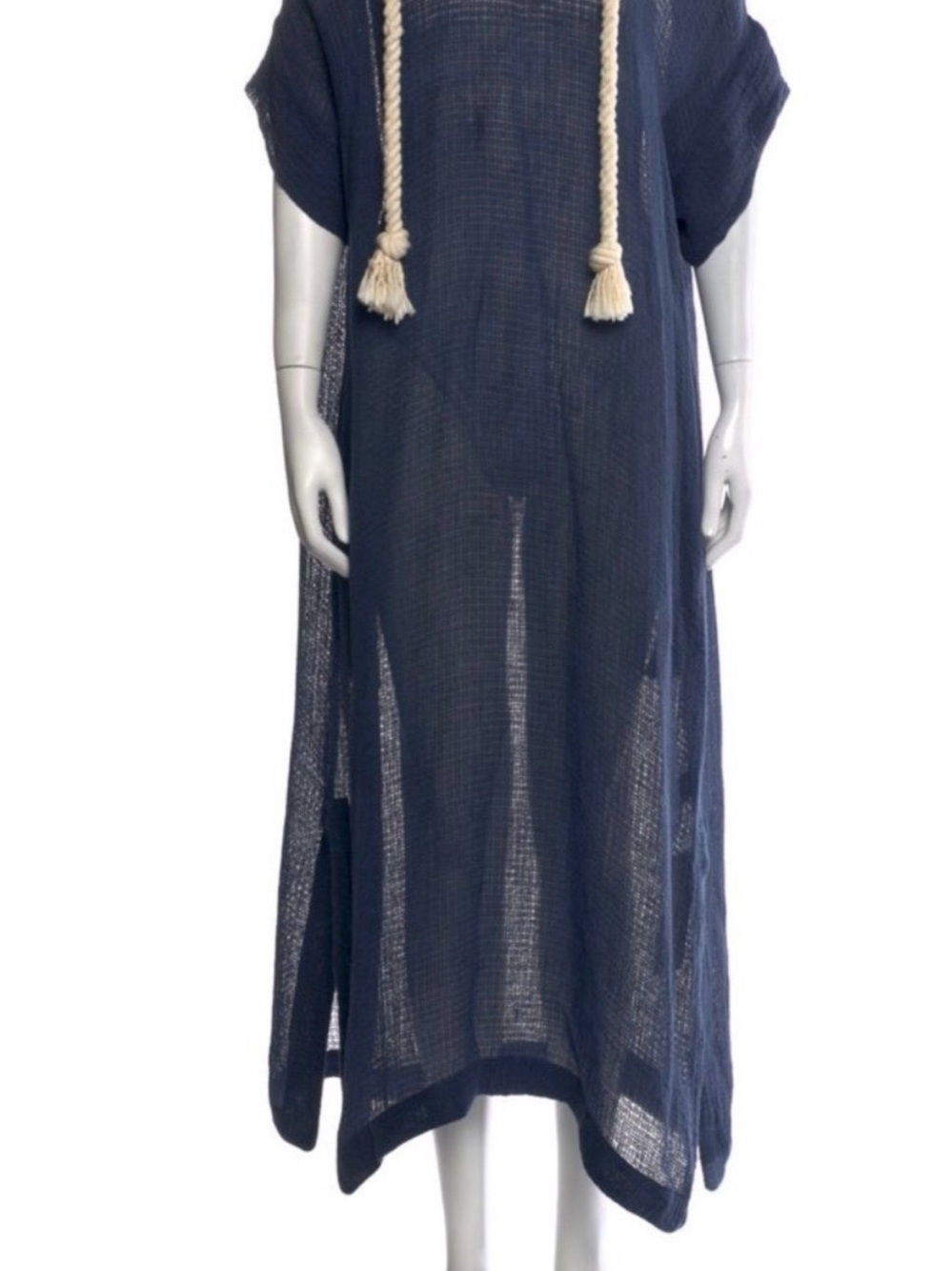 NWT Lisa Marie Fernandez Navy Gauze Coverup Dress with Cream Rope Tassel sz 0